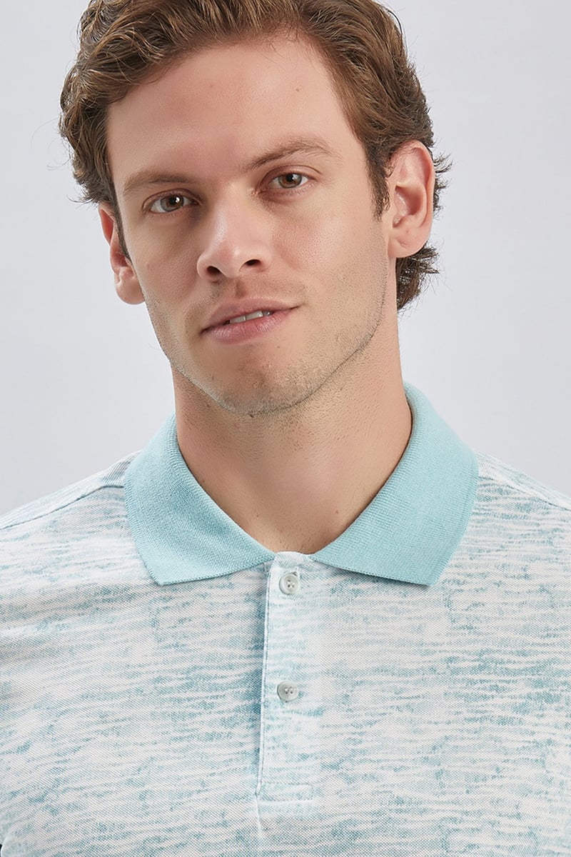 Slim-Fit Patterned Polo Shirt - Blue
