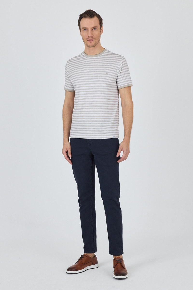 Brown Striped Slim-Fit Striped T-shirt