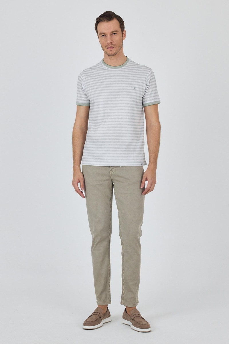 Light Green Striped Slim-Fit Striped T-shirt
