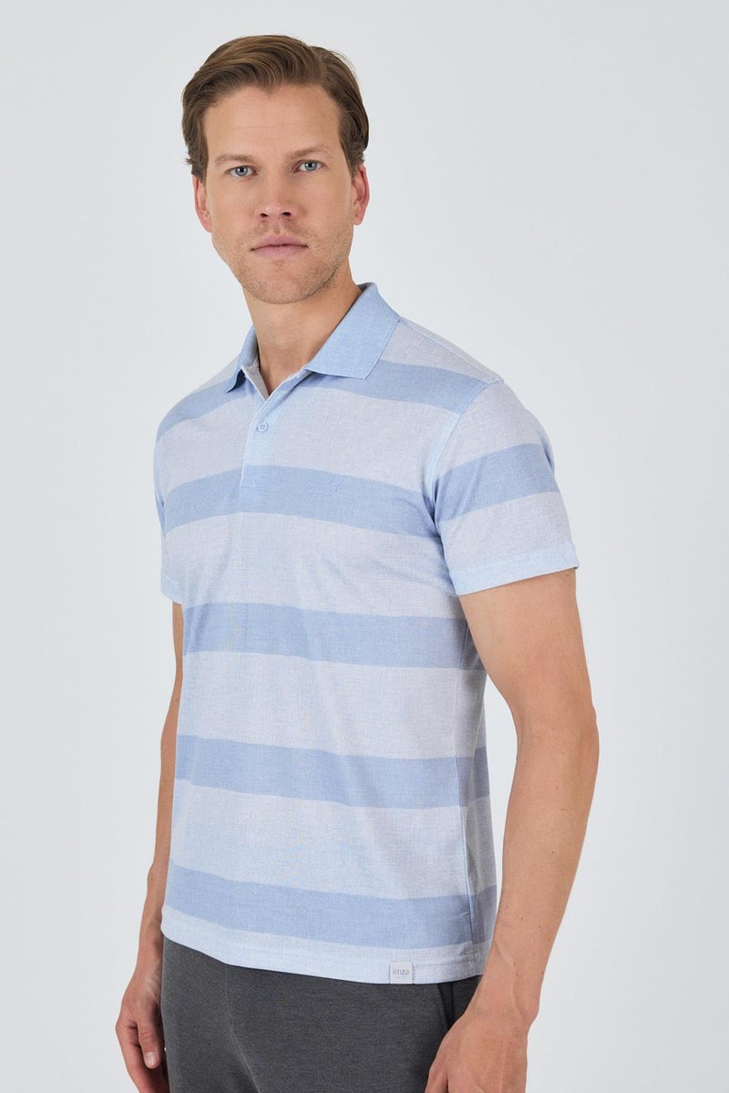 Slim-Fit Striped Polo Shirt - Blue