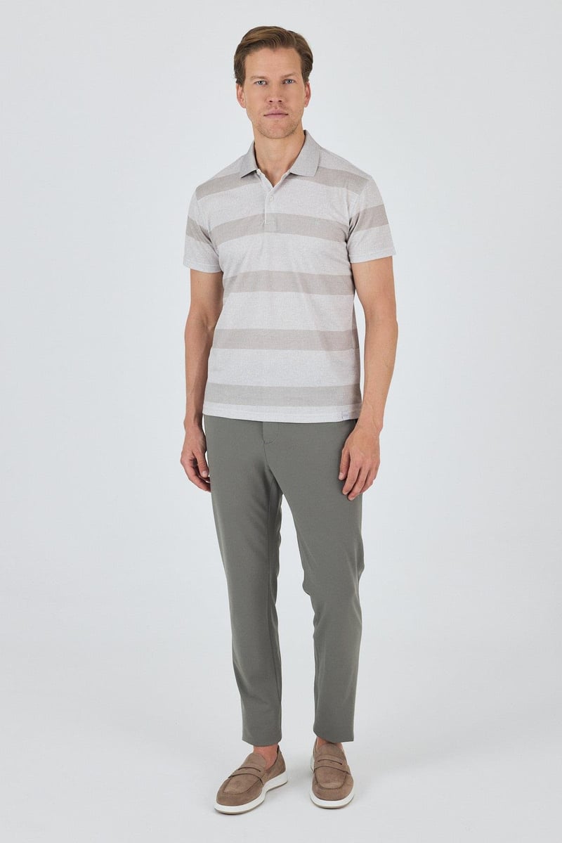 Slim-Fit Striped Polo Shirt - Beige