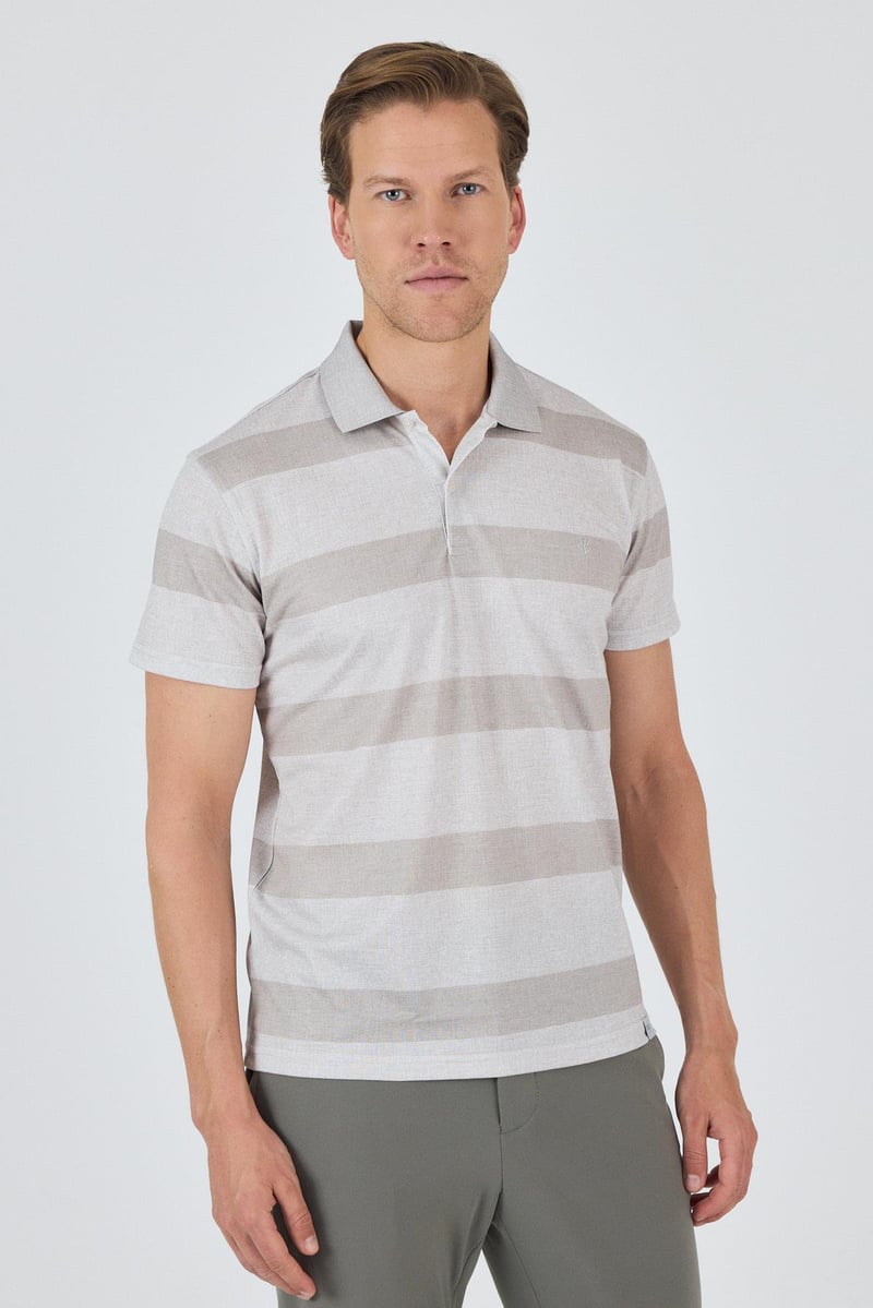 Slim-Fit Striped Polo Shirt - Beige