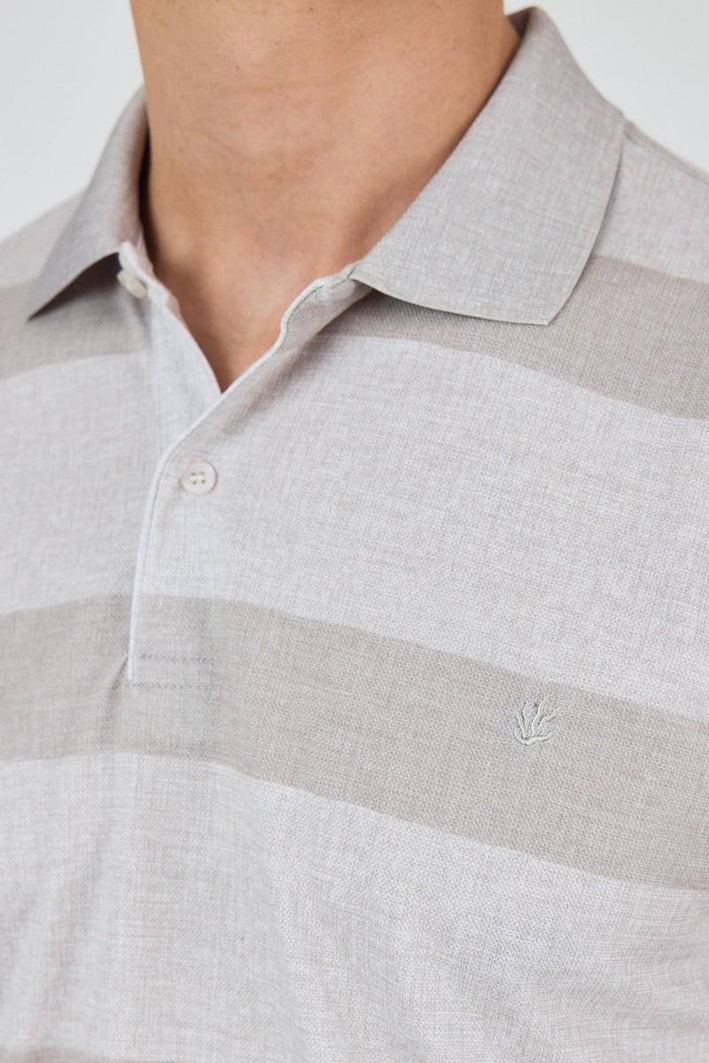 Slim-Fit Striped Polo Shirt - Beige