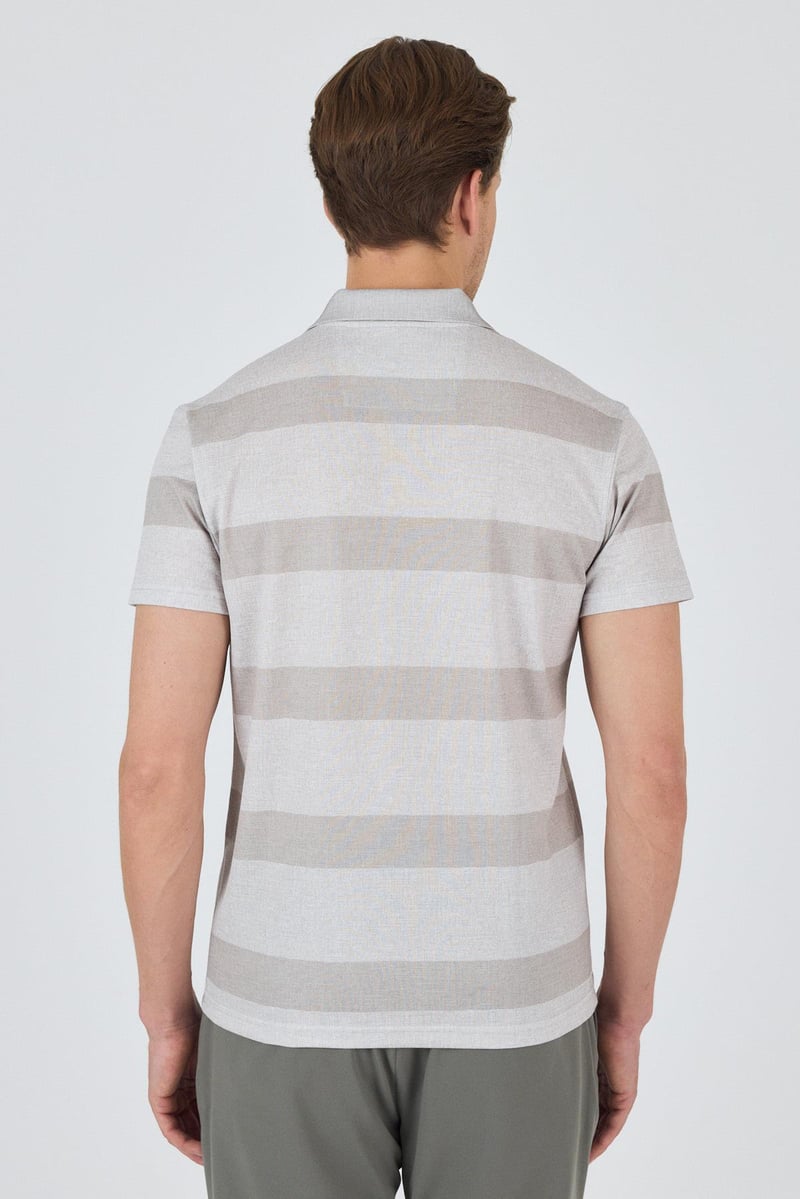 Slim-Fit Striped Polo Shirt - Beige