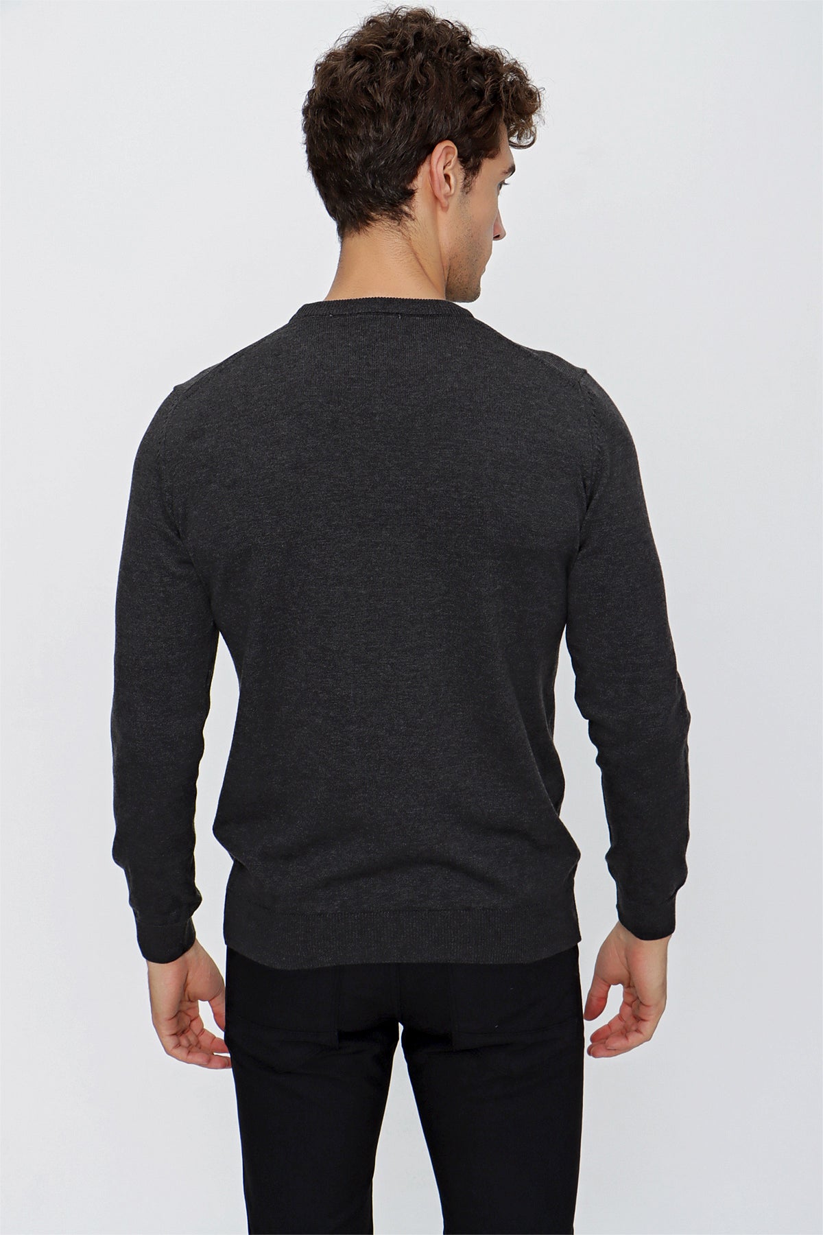 Comfort-Fit Round-Neck Knitwear - Dark Grey