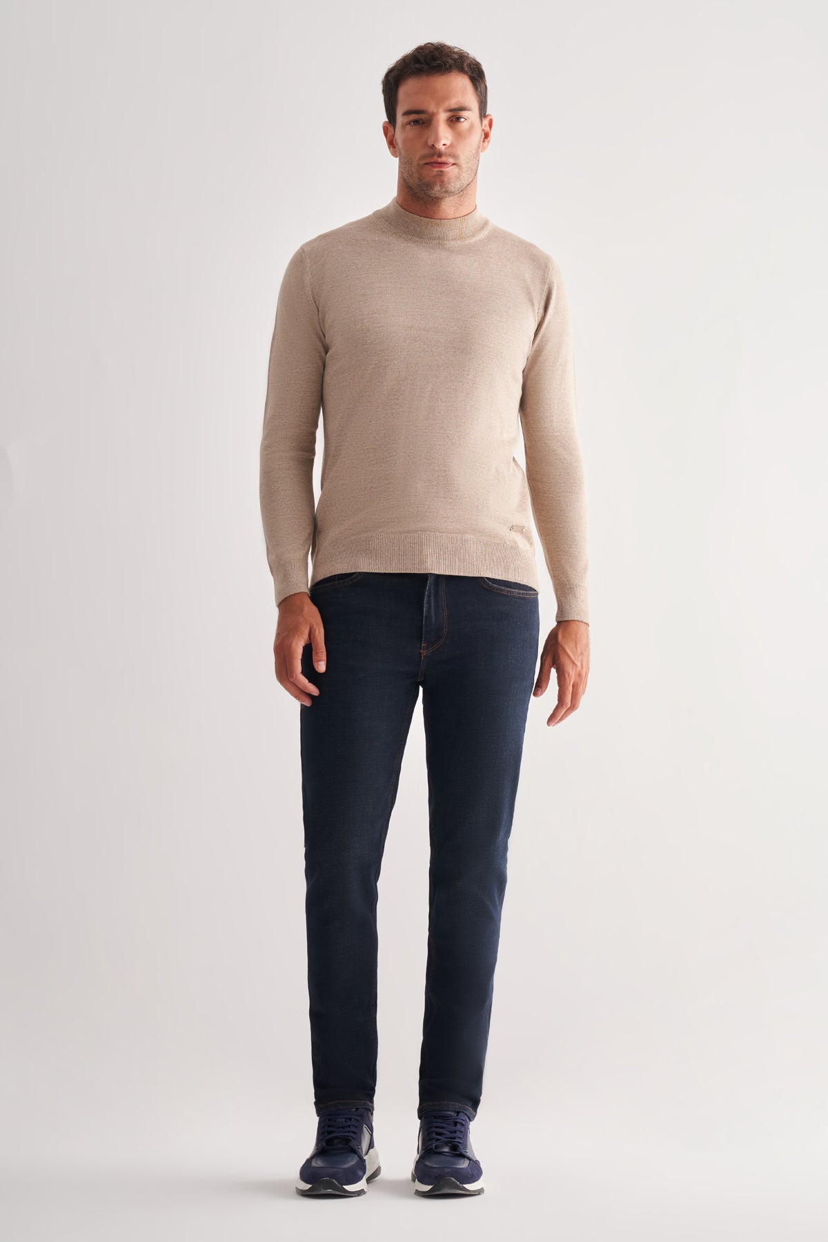 Comfort-Fit Half-Neck Jacquard Knitwear - Beige