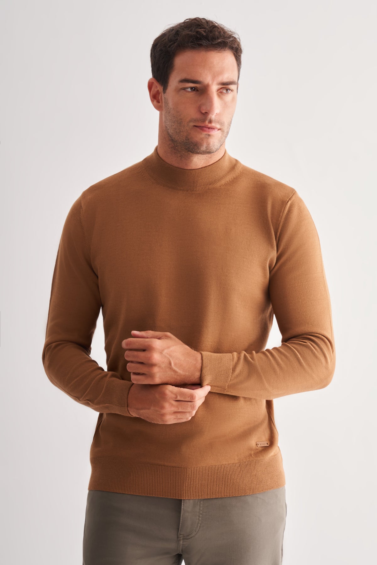 Comfort-Fit Half-Neck Jacquard Knitwear - Camel
