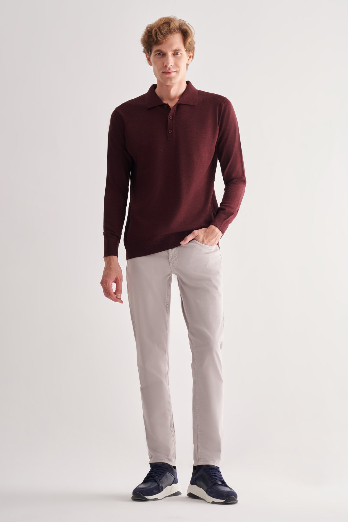Comfort-Fit Polo-Neck Knitwear - Burgundy