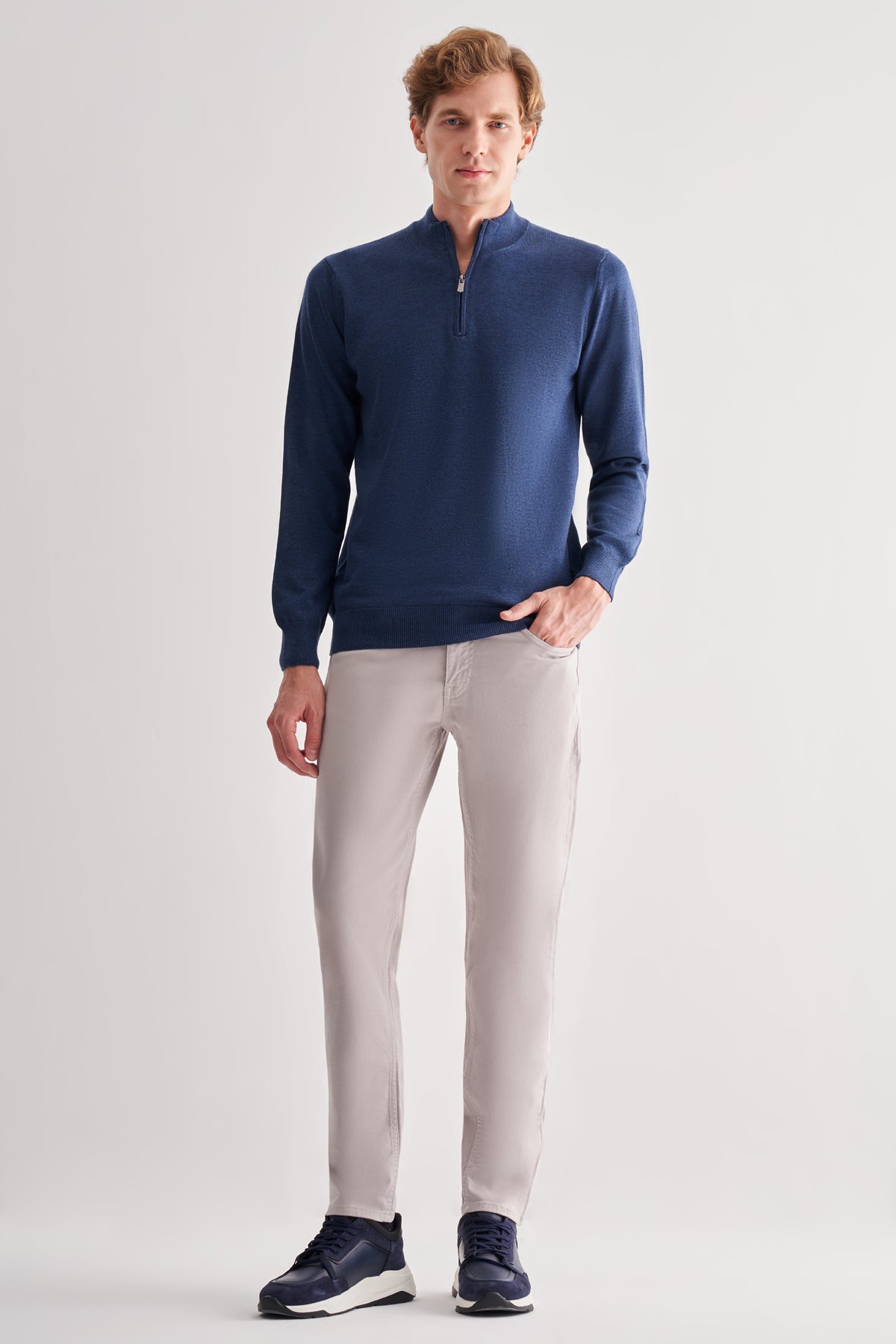 Comfort-Fit Quarter-Zip Knitwear - Indigo Blue