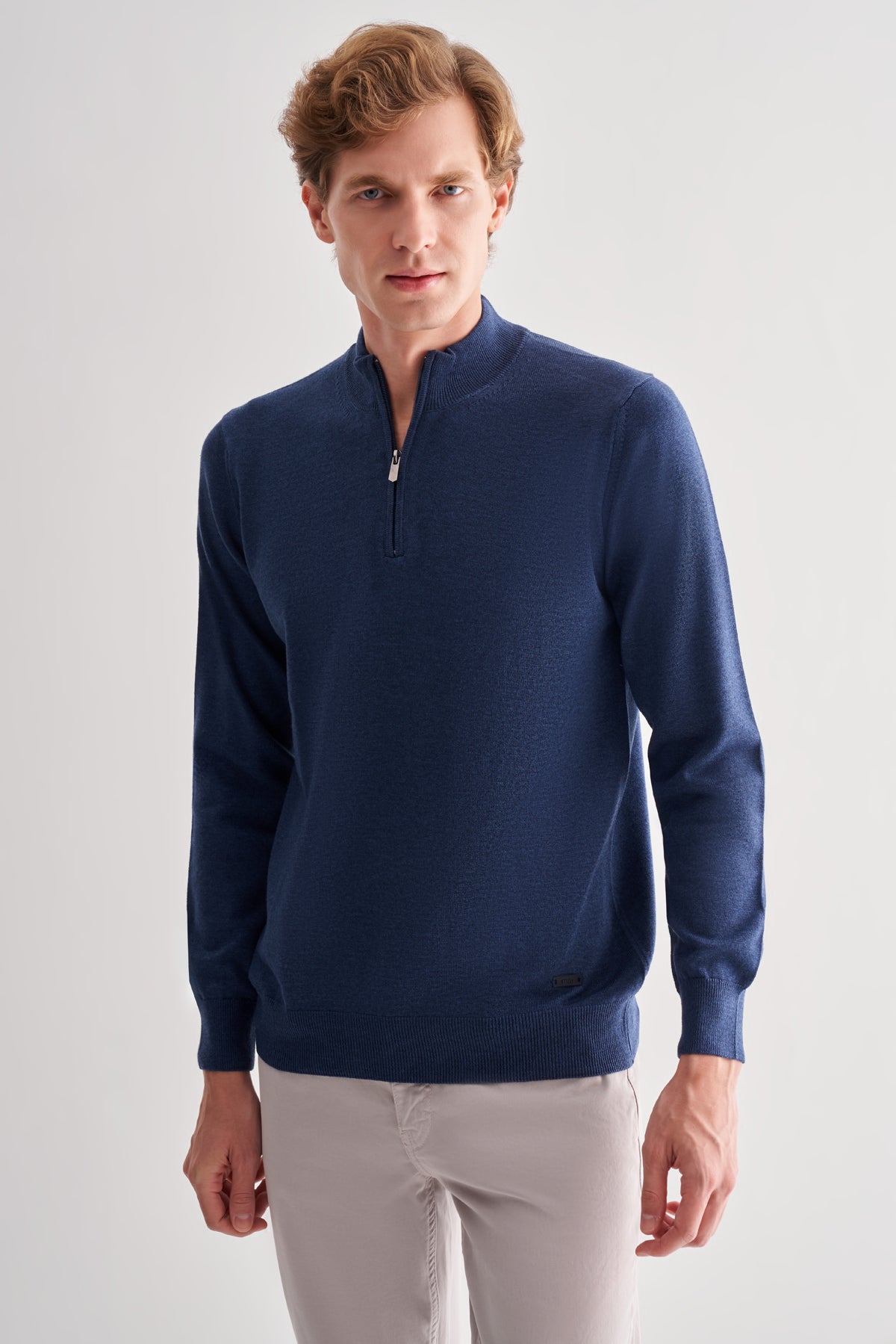 Comfort-Fit Quarter-Zip Knitwear - Indigo Blue
