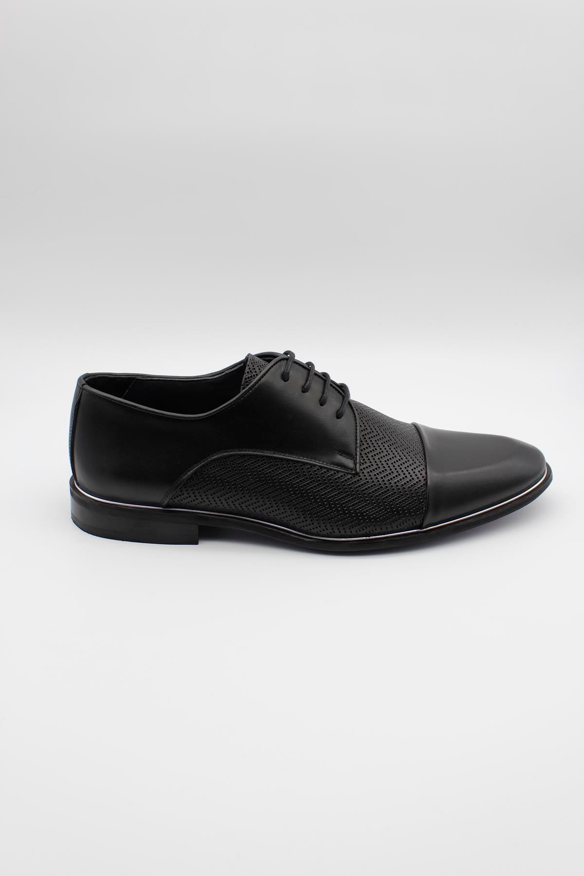 Black Derby Semi Textured Classic Shoes