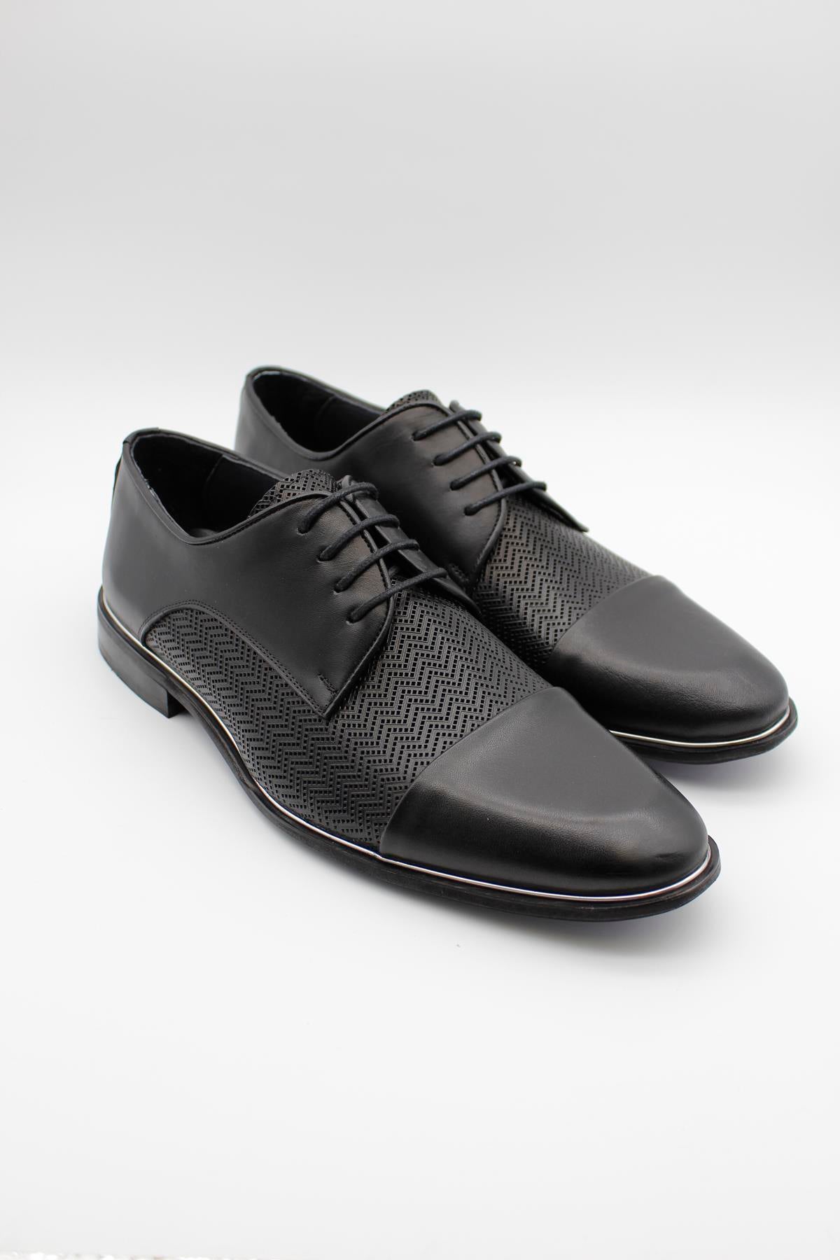 Black Derby Semi Textured Classic Shoes