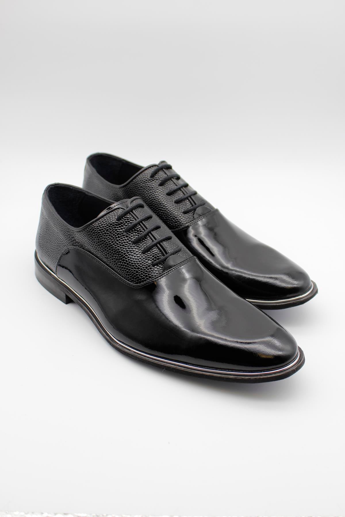 Black Oxford Semi Textured Patent Shoes
