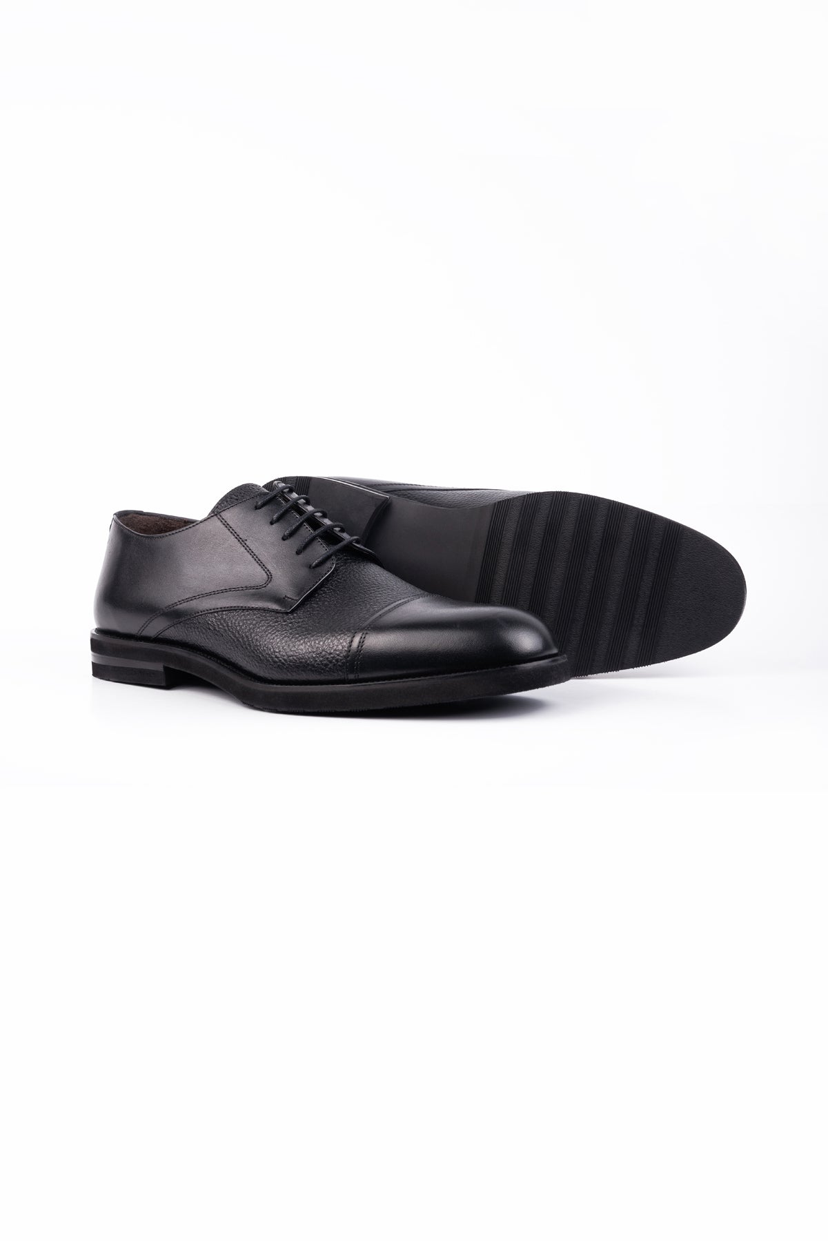 Black Derby Semi Textured Classic Shoes