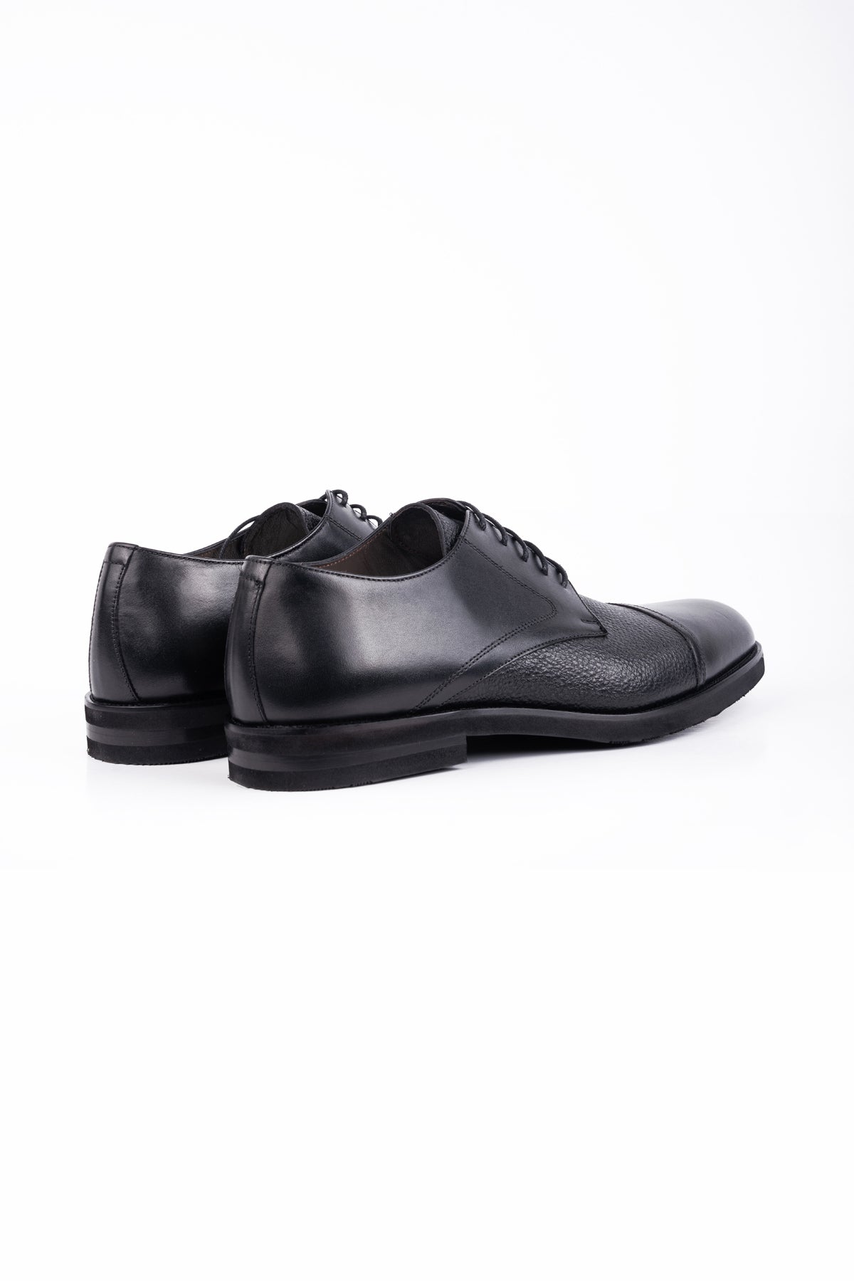 Black Derby Semi Textured Classic Shoes