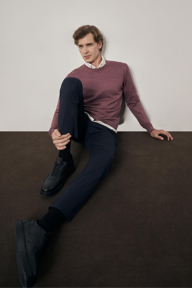 Comfort-Fit Round-Neck Knitwear - Purple