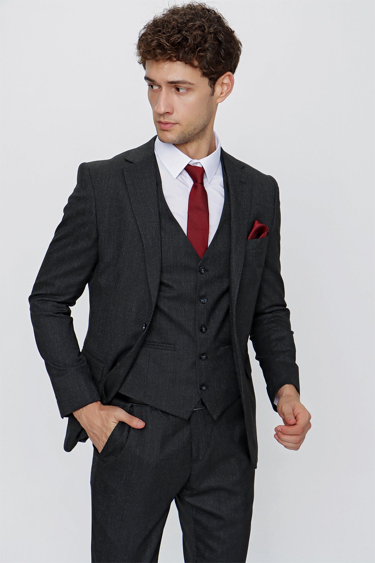 Slim-Fit Vest Suit - Black