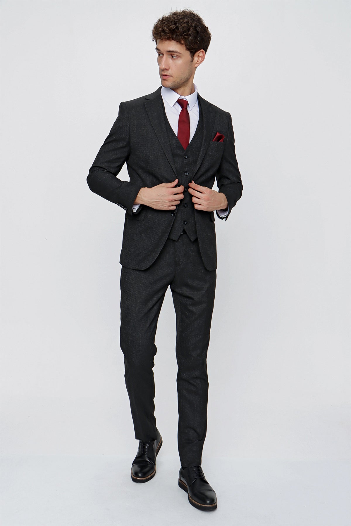 Slim-Fit Vest Suit - Black