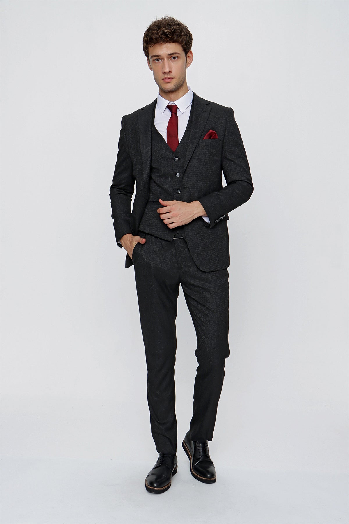 Slim-Fit Vest Suit - Black