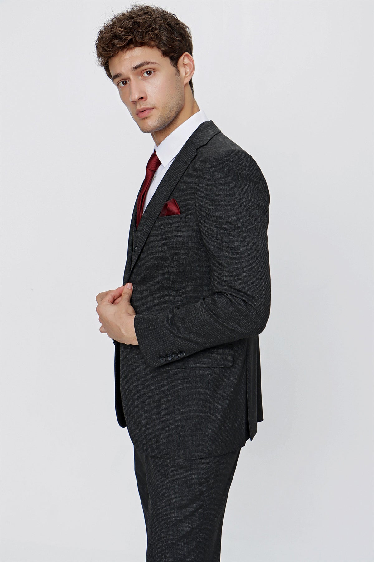 Slim-Fit Vest Suit - Black