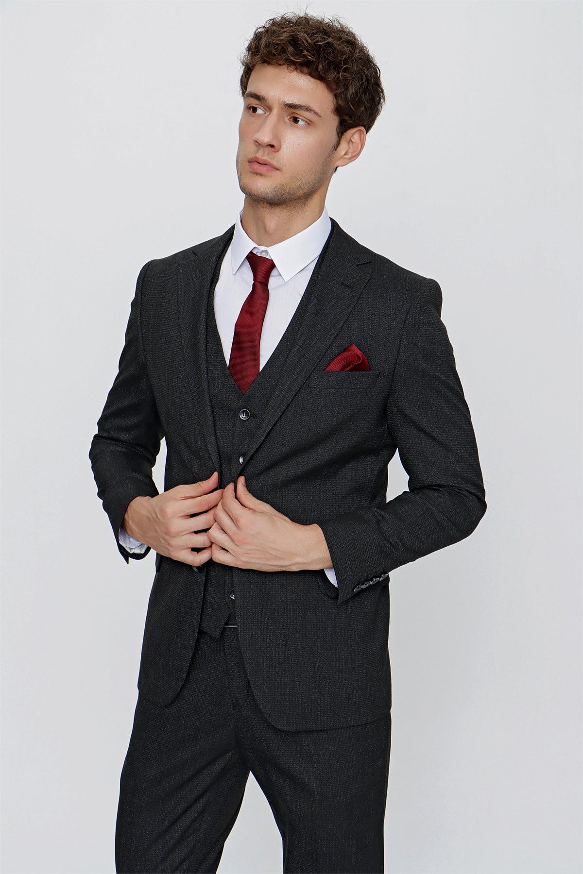 Slim-Fit Vest Suit - Black