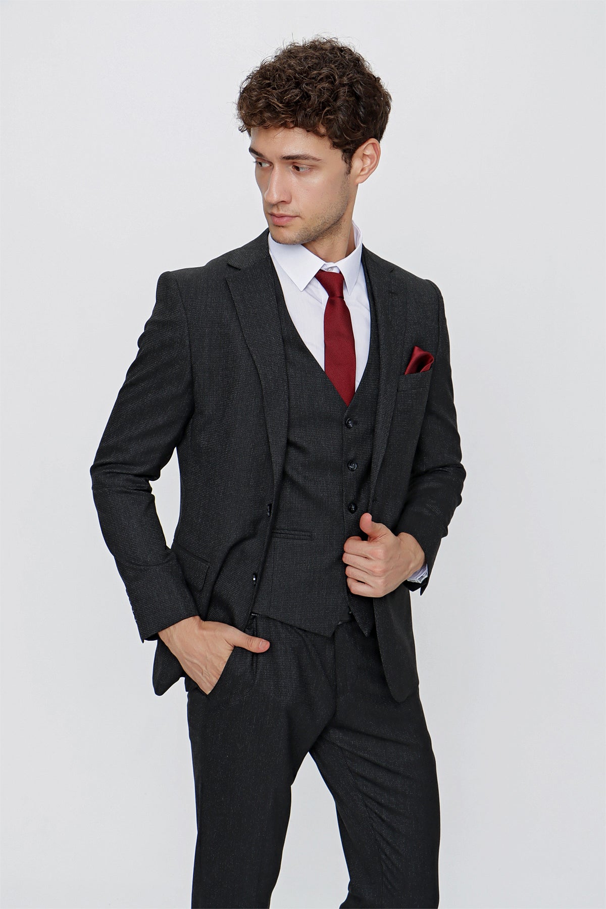 Slim-Fit Vest Suit - Black