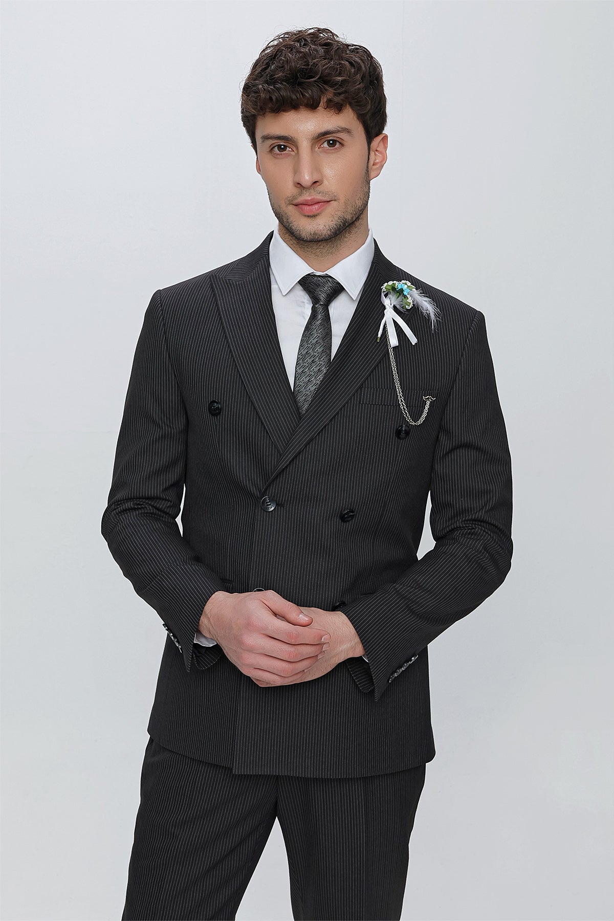 Slim-Fit Double Breasted Suit - Black