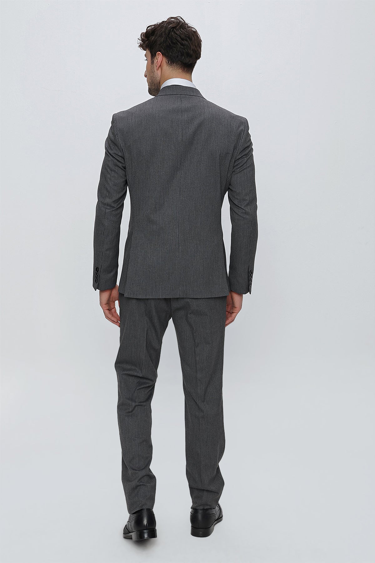 Slim-Fit Double Breasted Suit - Dark Grey