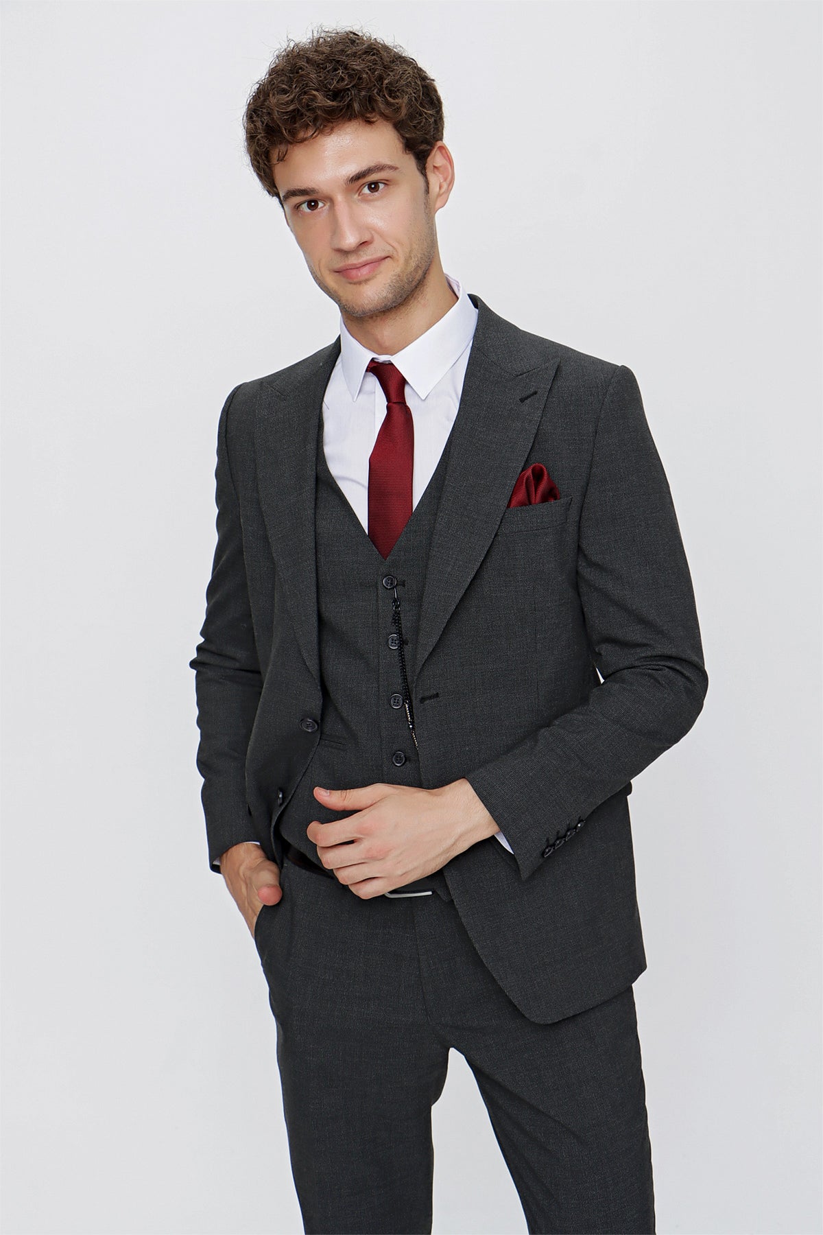 Slim-Fit Vest Suit - Dark Grey