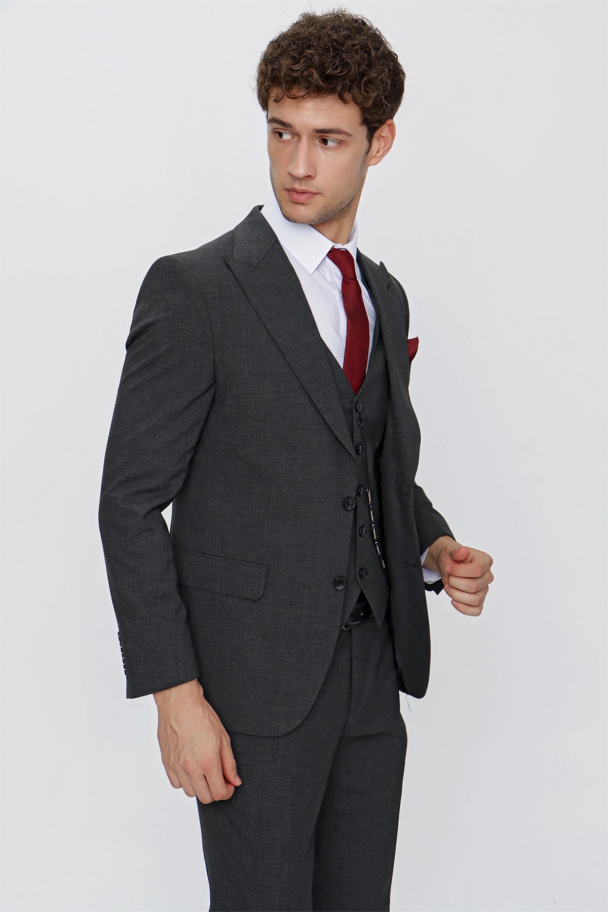 Slim-Fit Vest Suit - Dark Grey