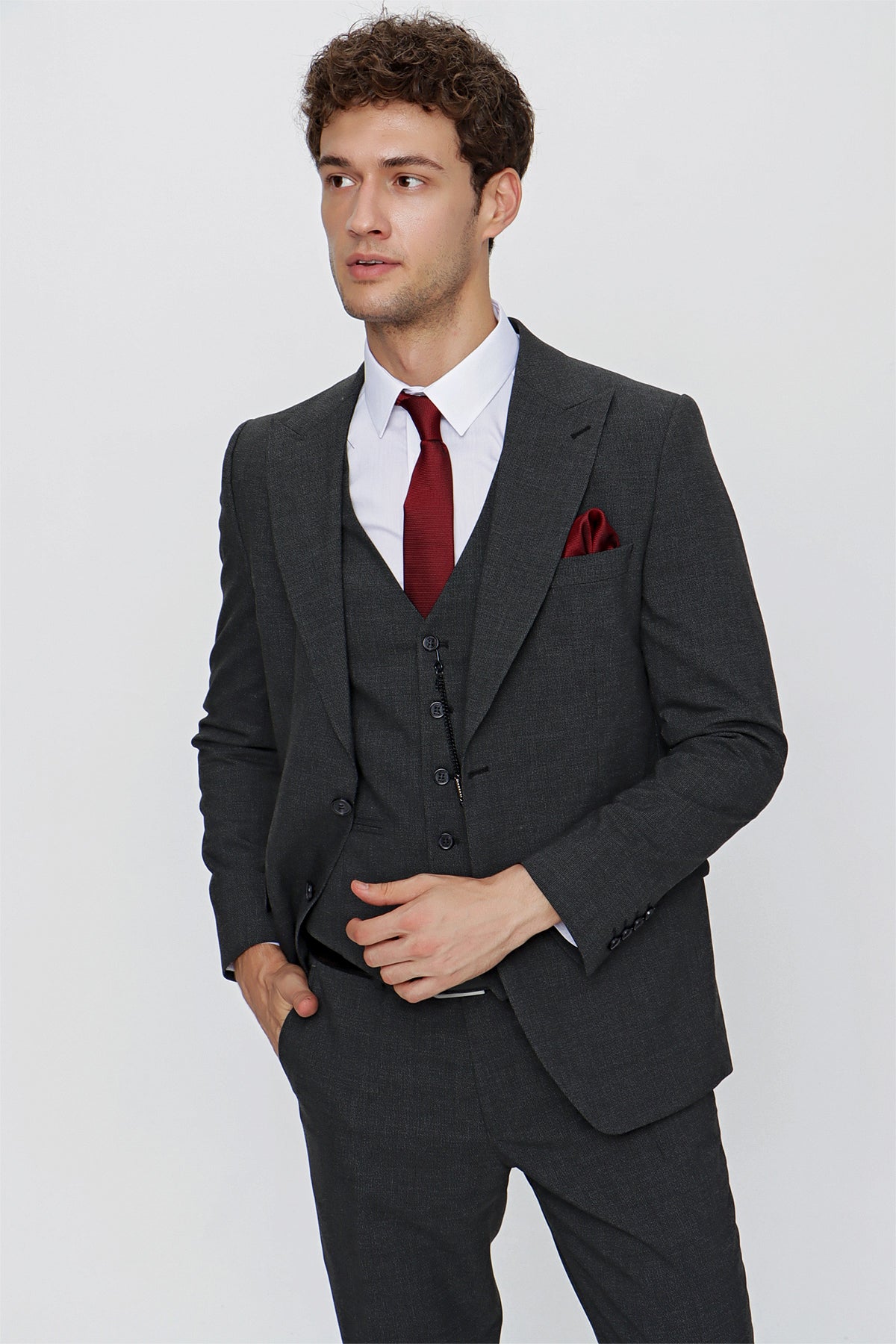 Slim-Fit Vest Suit - Dark Grey