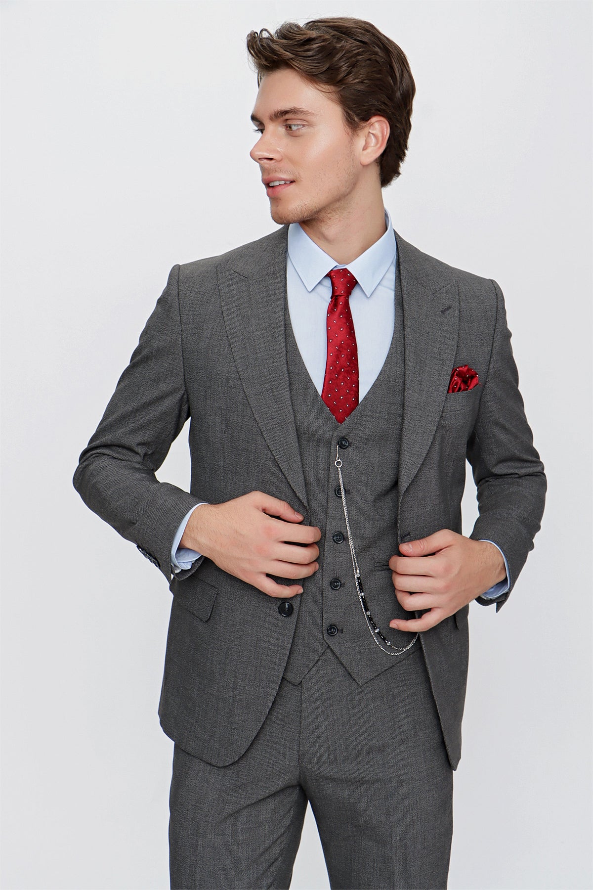 Slim-Fit Vest Suit - Grey