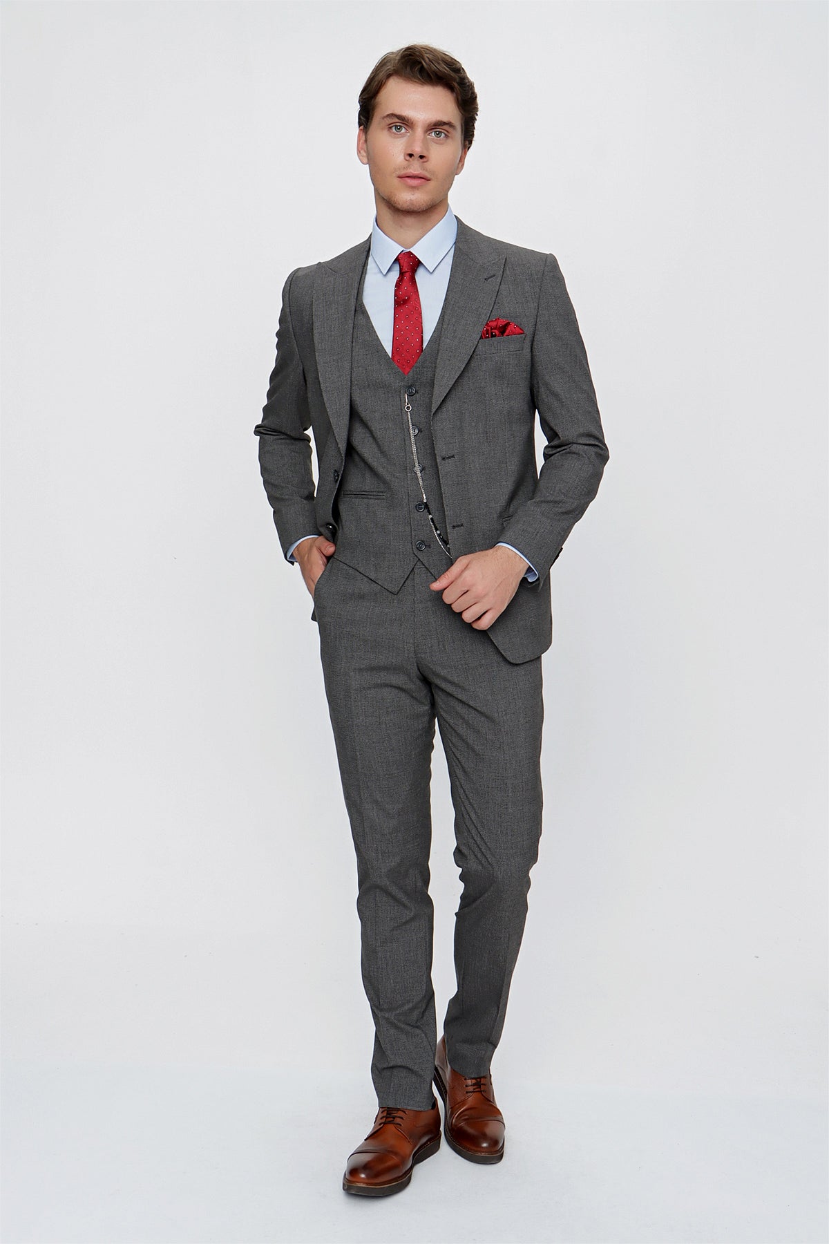 Slim-Fit Vest Suit - Grey