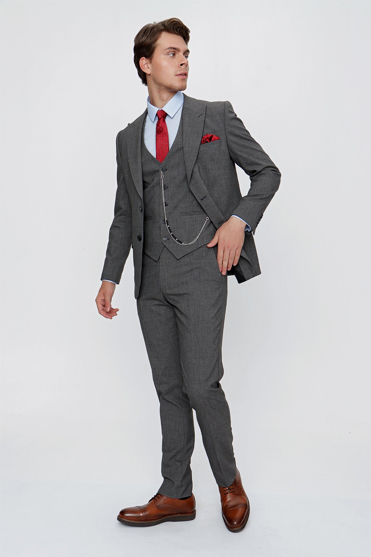 Slim-Fit Vest Suit - Grey