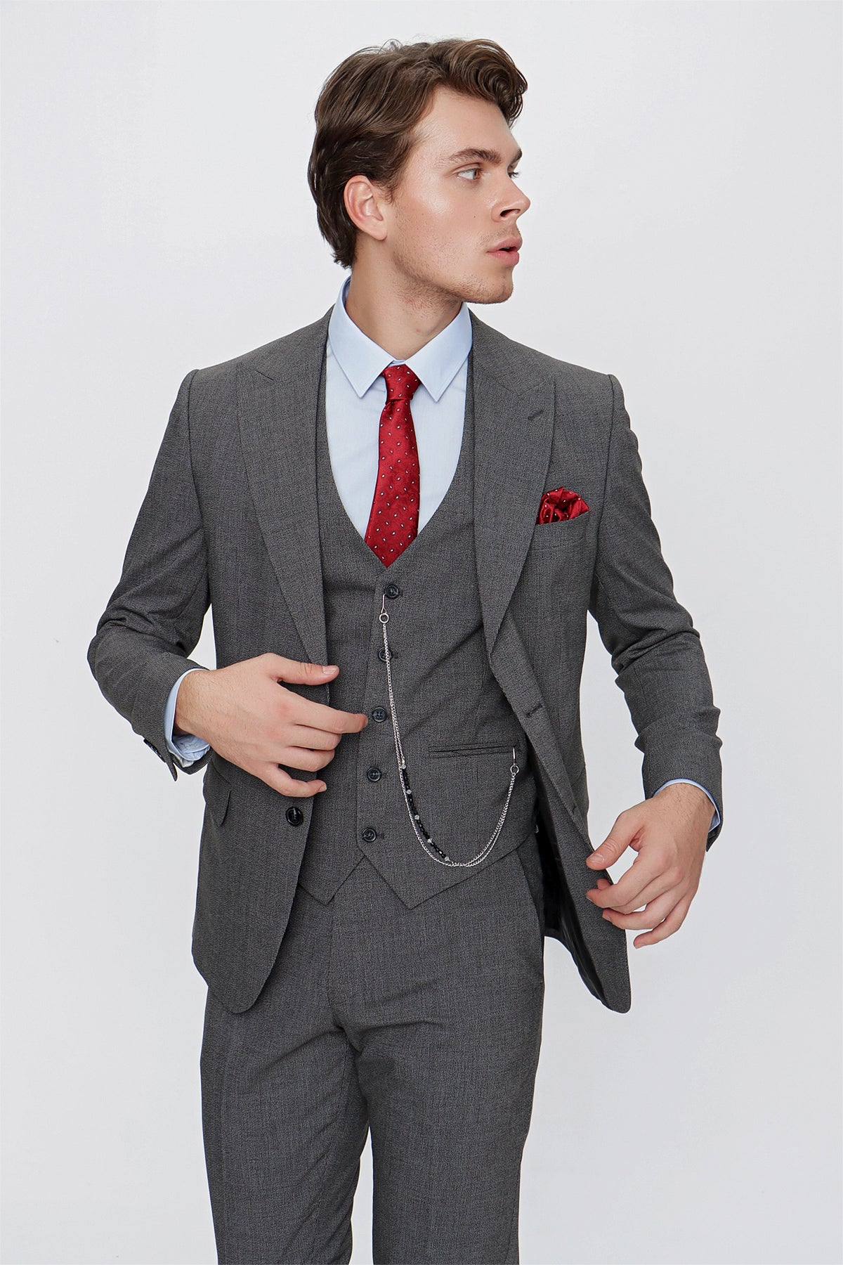 Slim-Fit Vest Suit - Grey