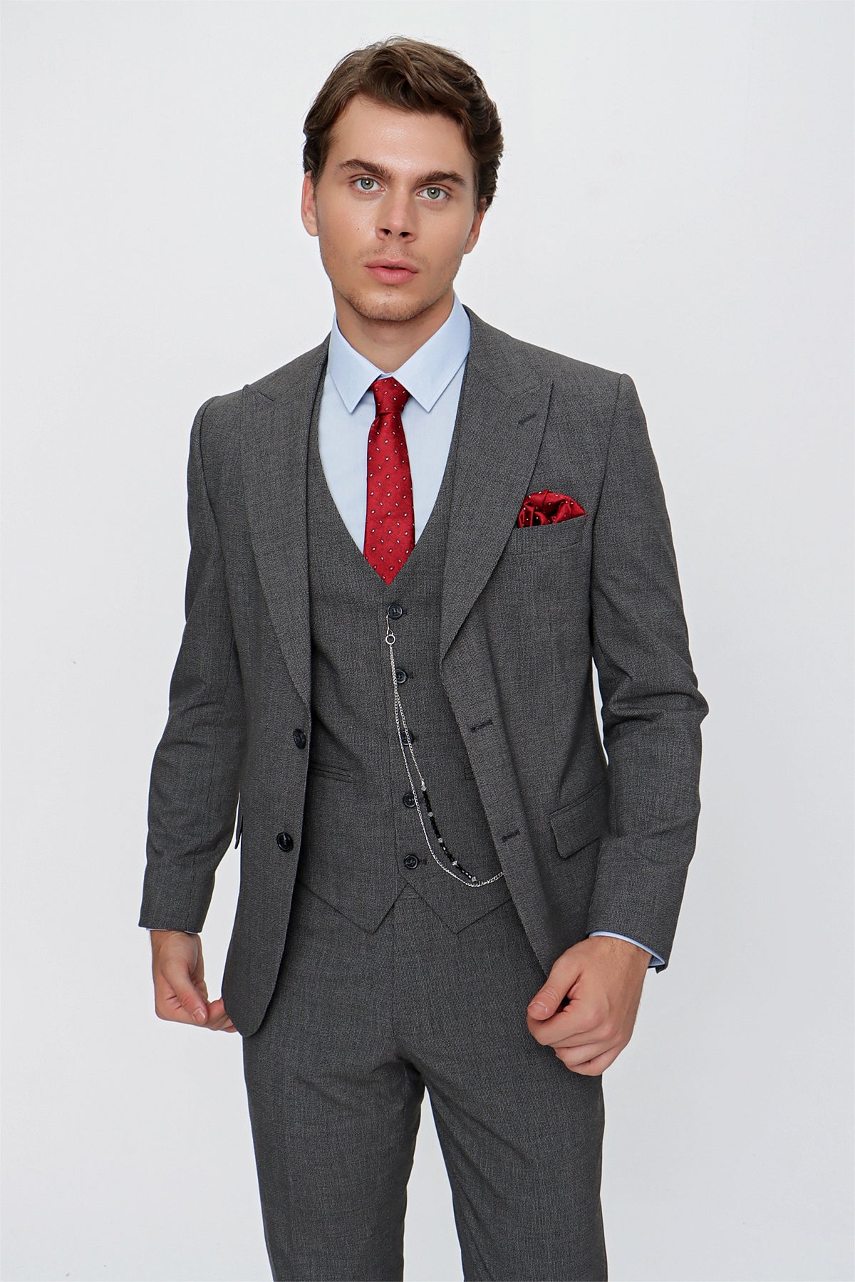 Slim-Fit Vest Suit - Grey