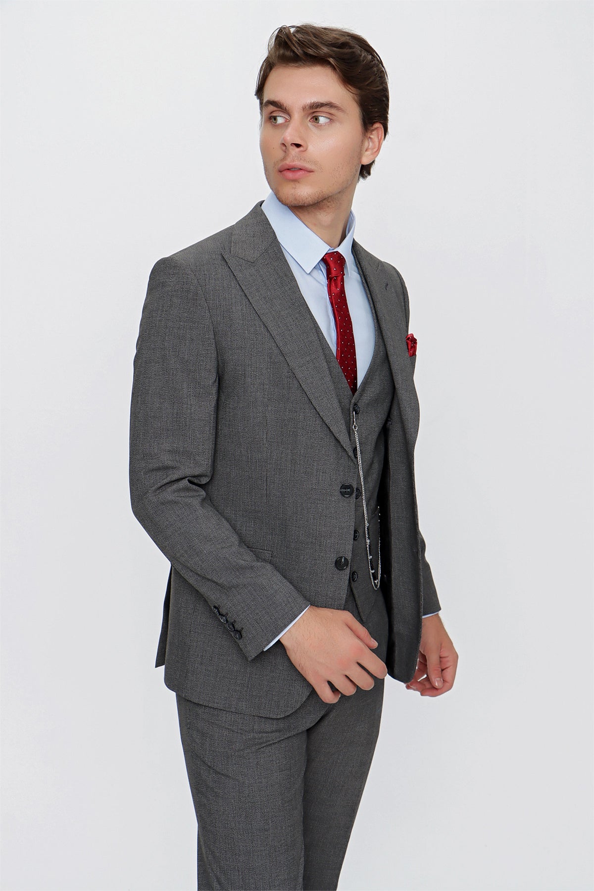 Slim-Fit Vest Suit - Grey