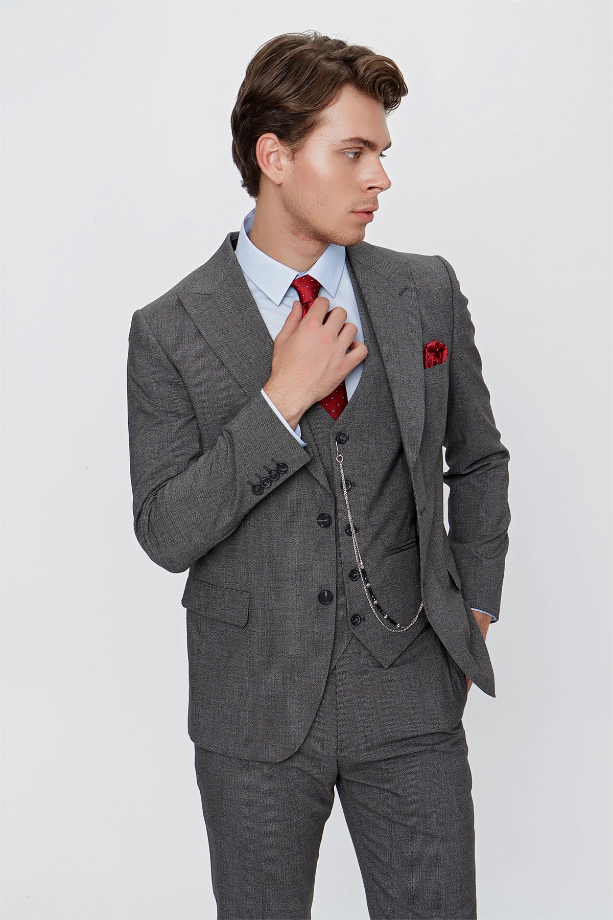 Slim-Fit Vest Suit - Grey