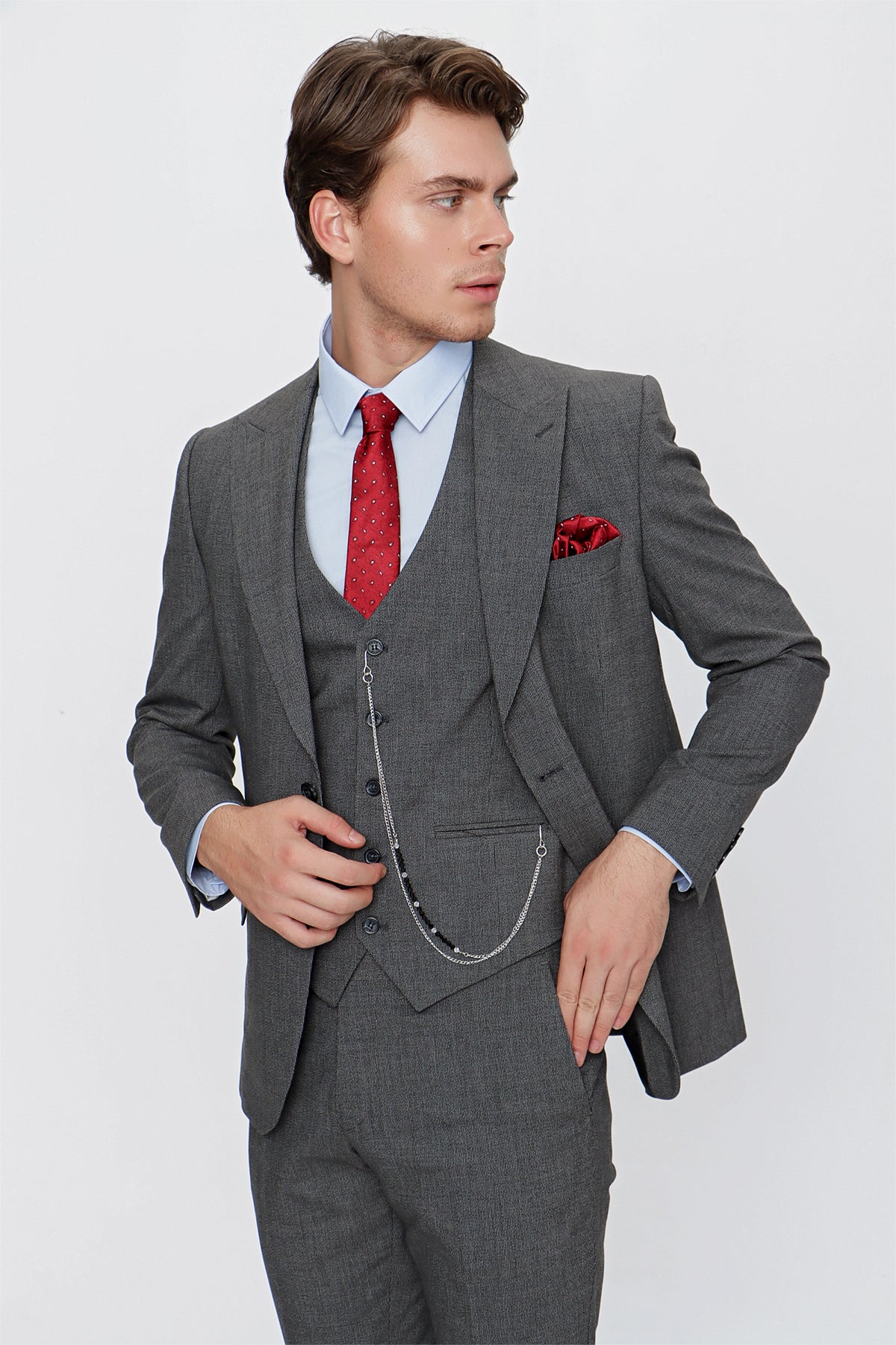 Slim-Fit Vest Suit - Grey