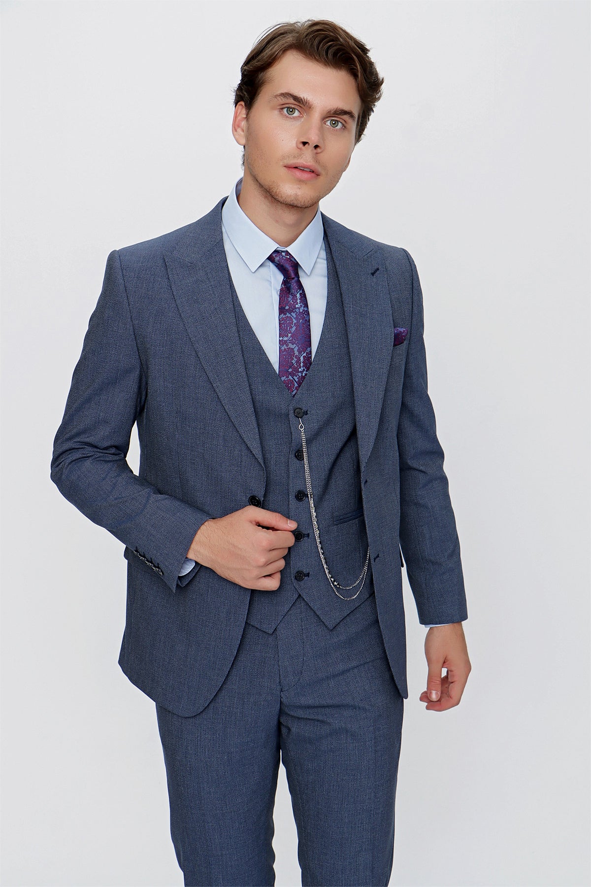 Slim-Fit Vest Suit - Indigo Blue