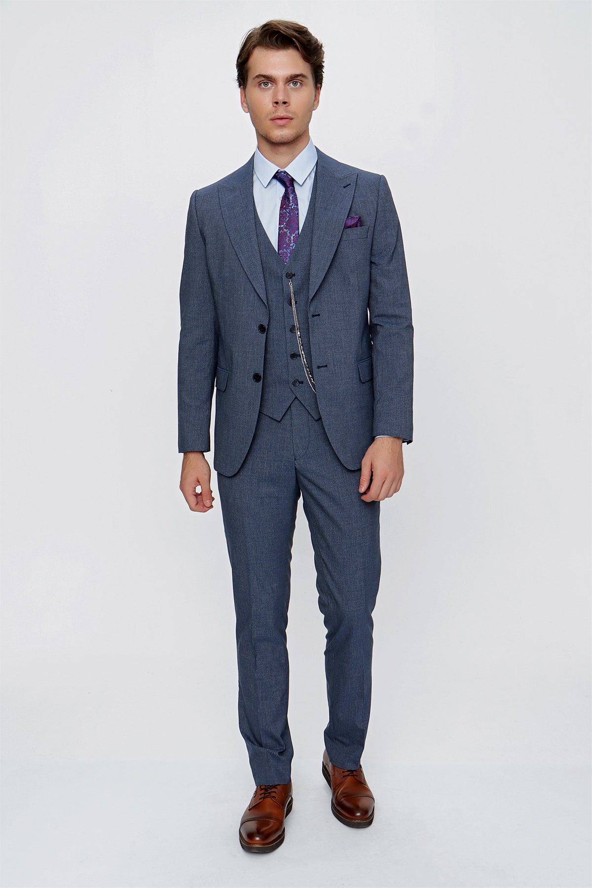 Slim-Fit Vest Suit - Indigo Blue