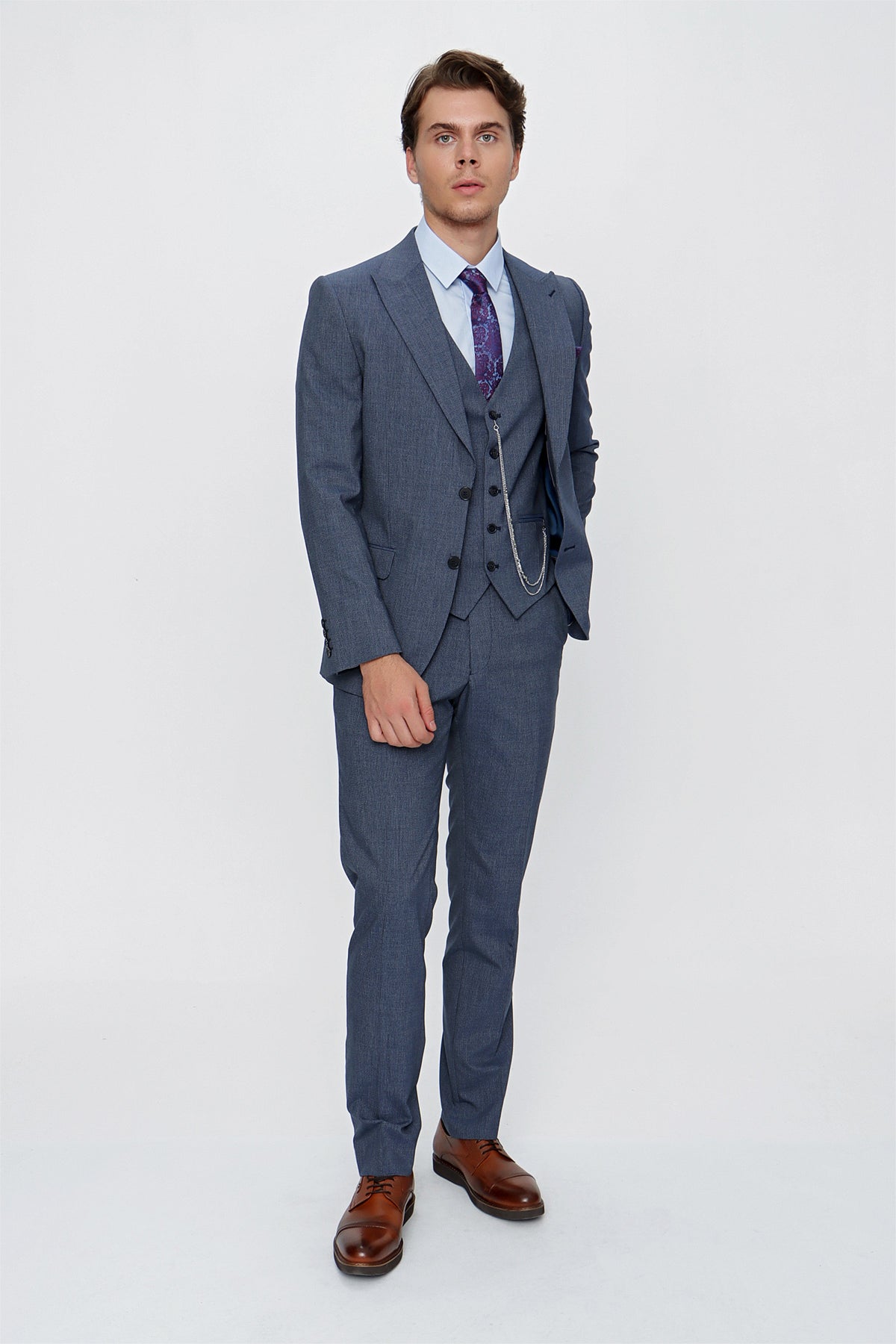 Slim-Fit Vest Suit - Indigo Blue