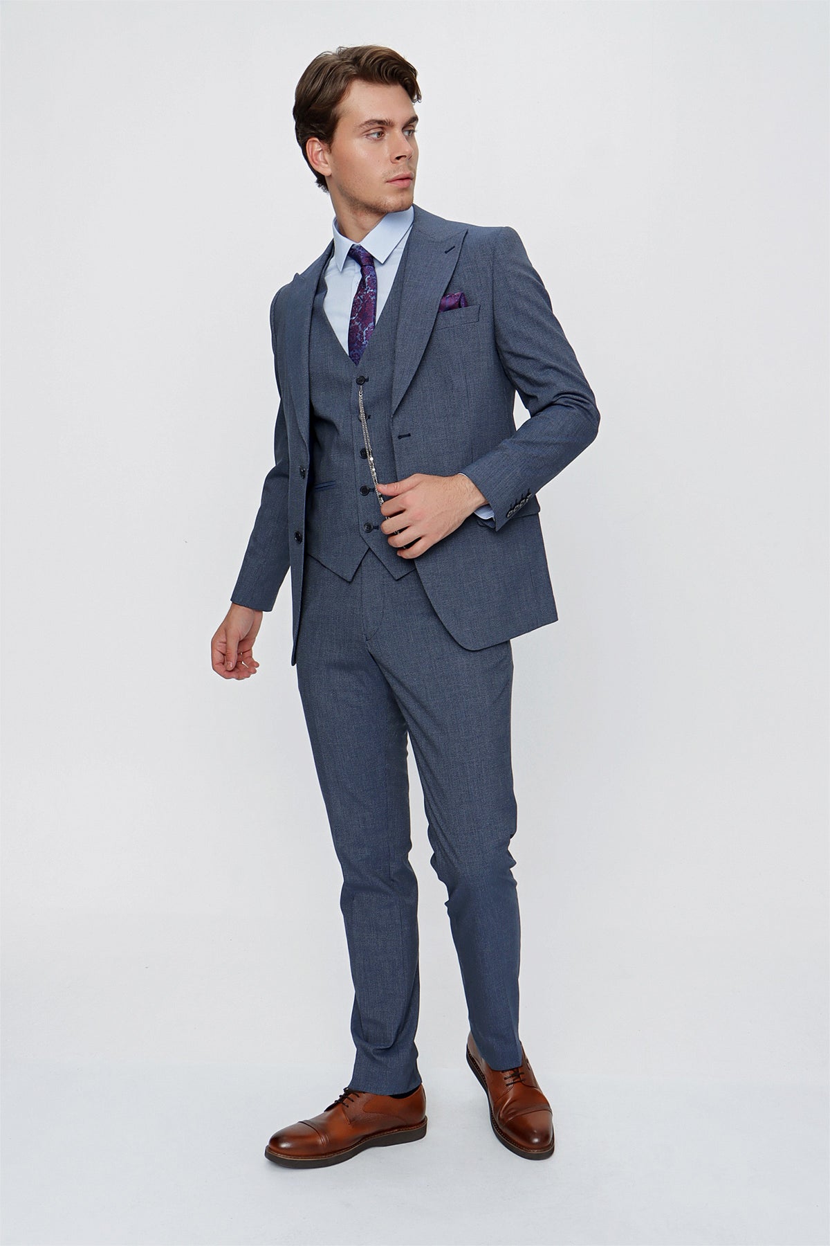 Slim-Fit Vest Suit - Indigo Blue