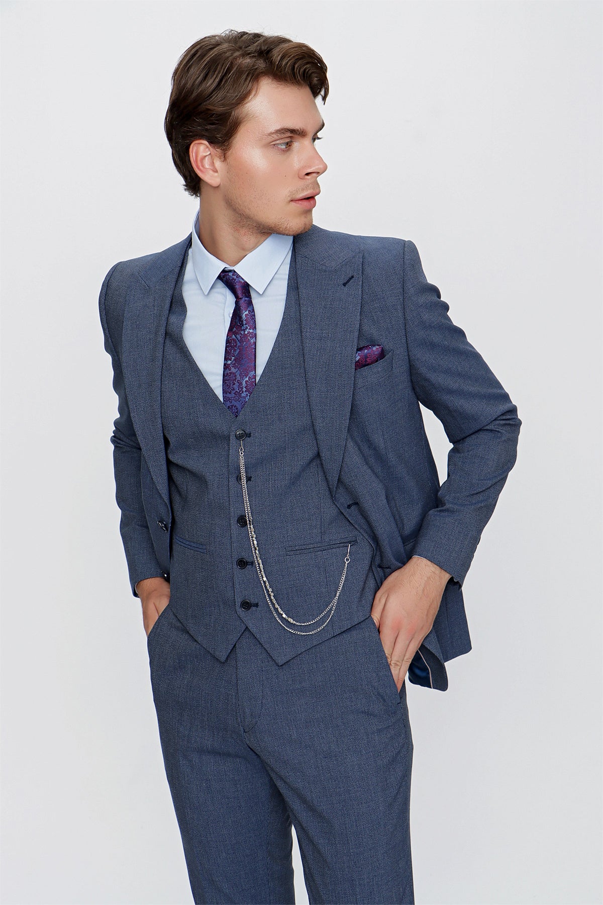 Slim-Fit Vest Suit - Indigo Blue