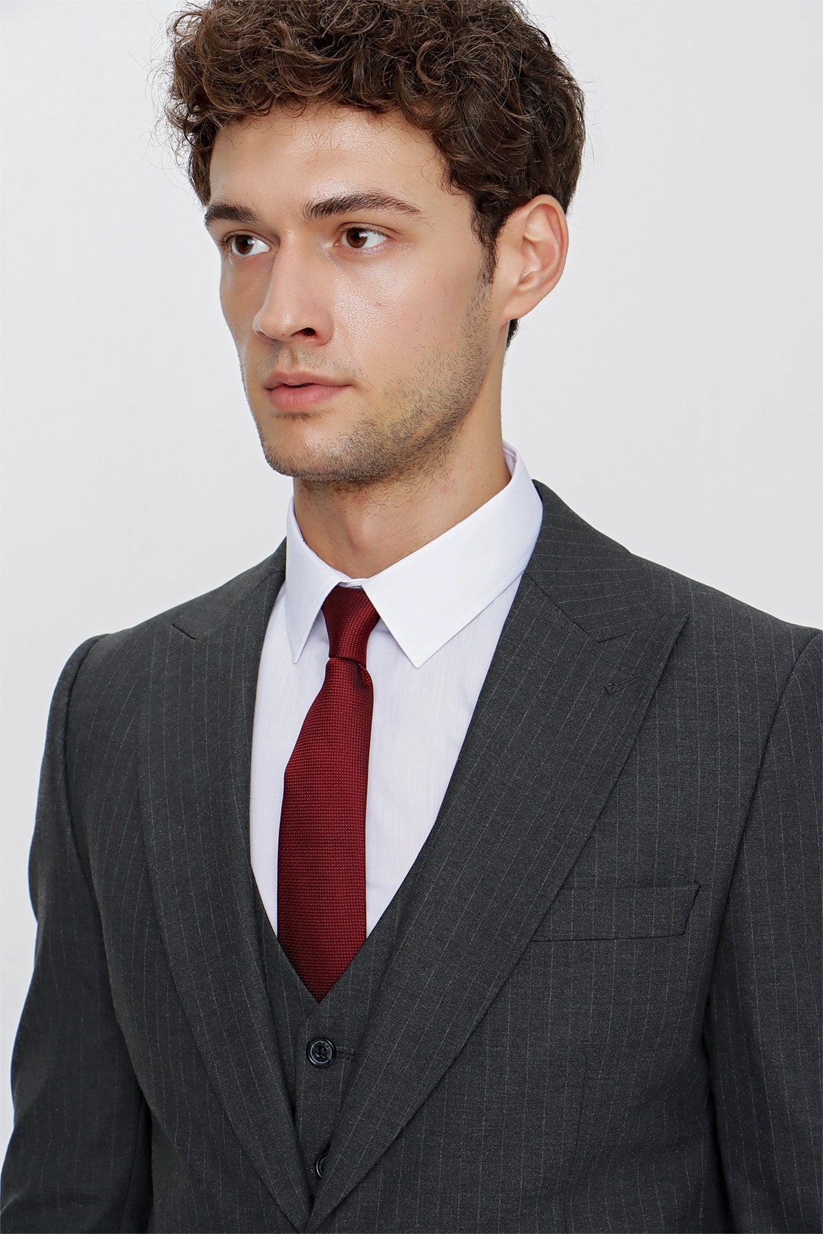 Slim-Fit Striped Vest Suit - Dark Grey