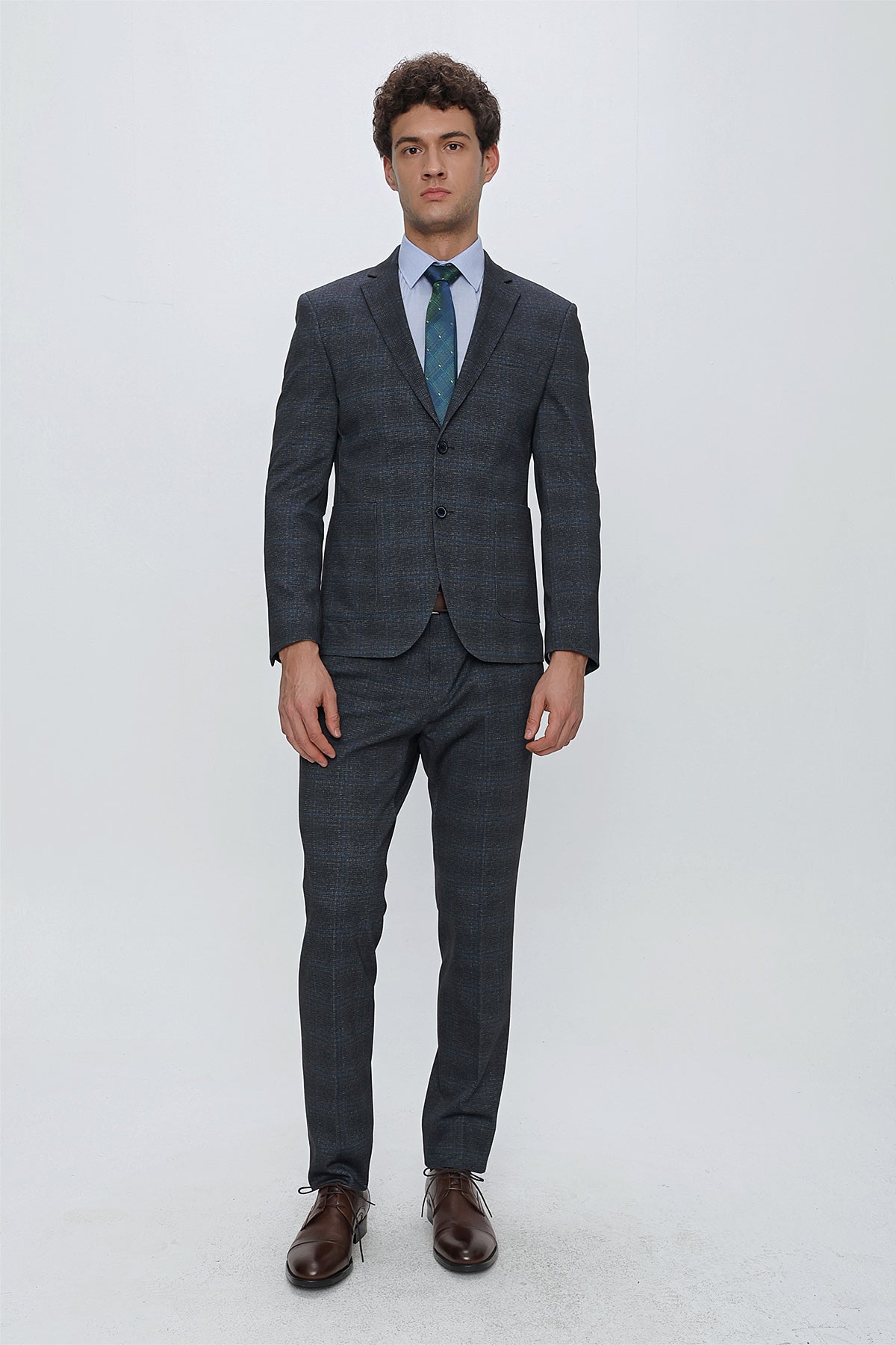 Slim-Fit Check Suit - Navy