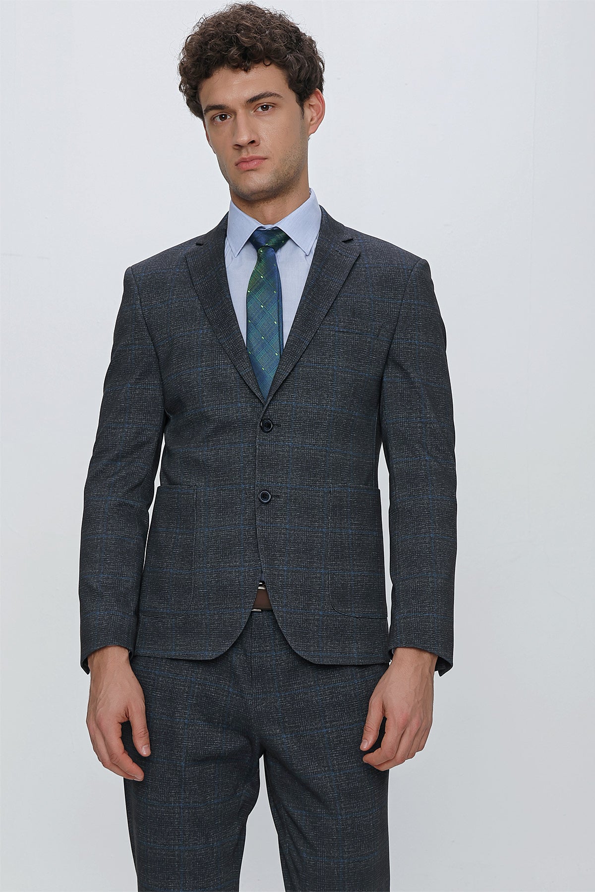 Slim-Fit Check Suit - Navy