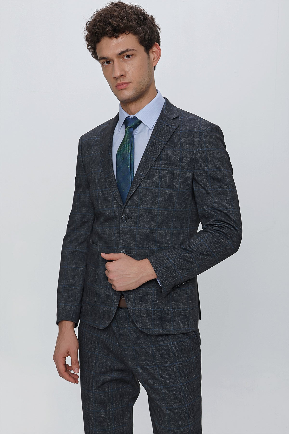 Slim-Fit Check Suit - Navy