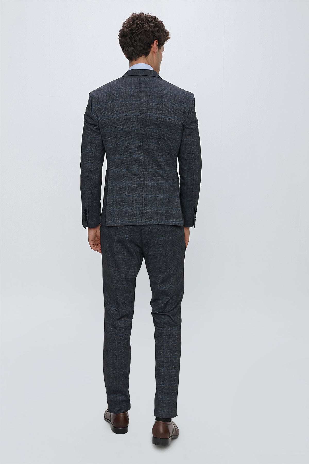 Slim-Fit Check Suit - Navy