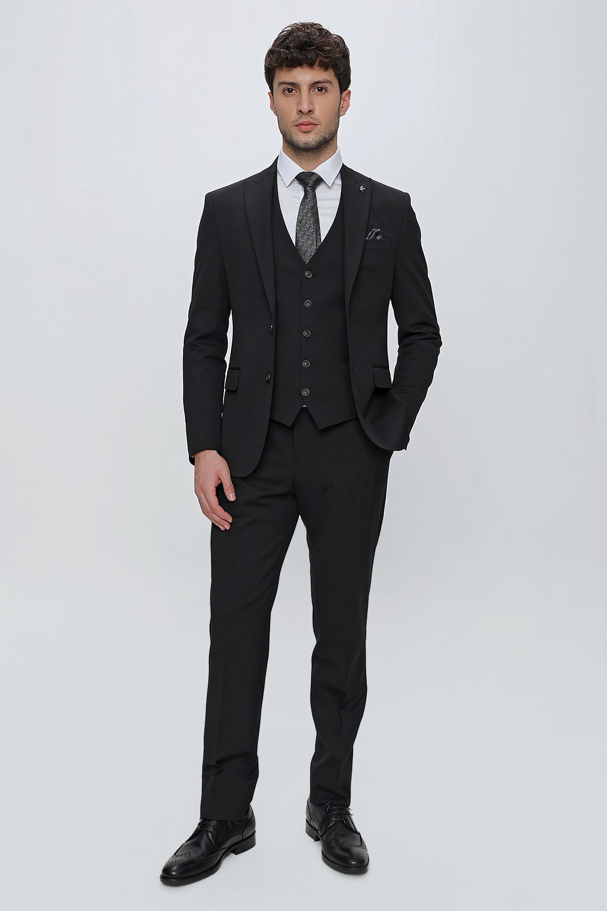 Slim-Fit Vest Suit - Black